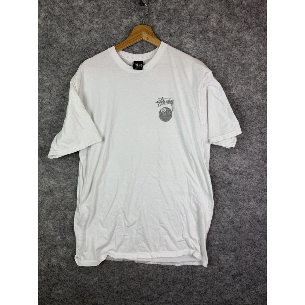 Vintage Stussy 8 Ball Tshirt Men's XL Streetwear Y2K Shortsleeve Skater White